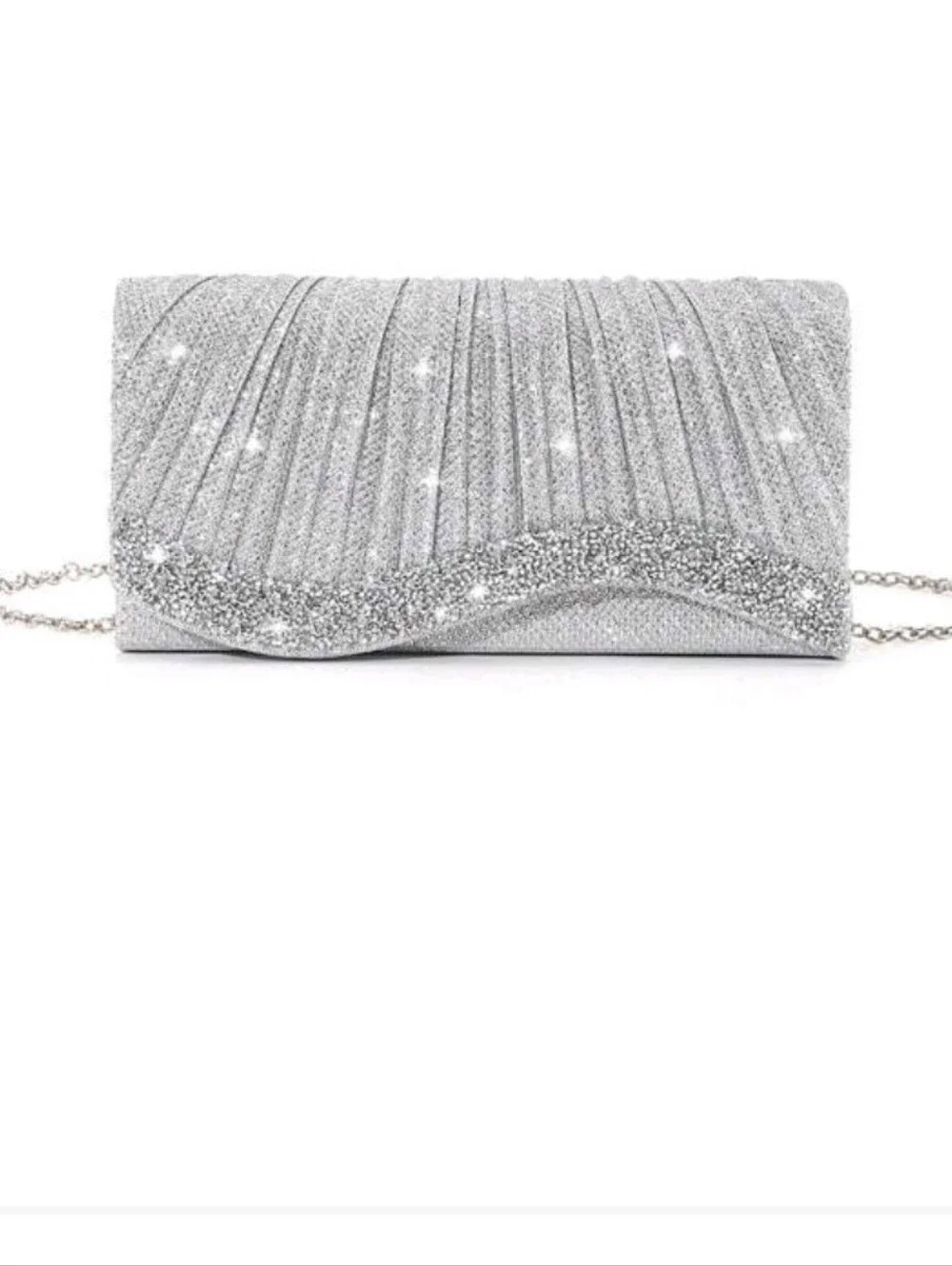 Silver Rhinestone Evening Clutch with Chain